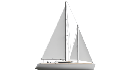 Isolated sailboat with two masts and sails, designed for racing and recreation sailing