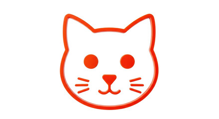 Isolated outline illustration of a cat face with big round eyes and whiskers, cute, bright