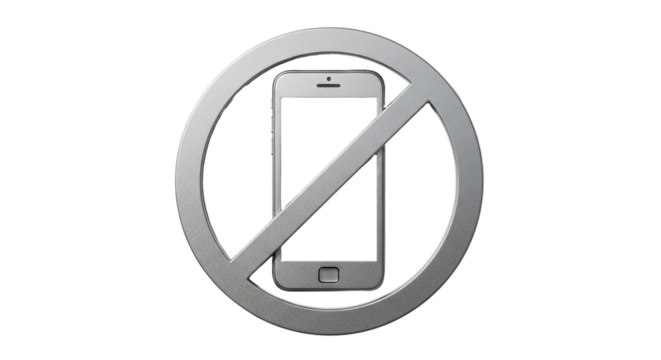 Isolated no cell phone sign with modern smartphone, communication technology, digital media