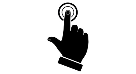 Obraz premium Isolated silhouette of a hand with pointing finger touching a button or screen with circles