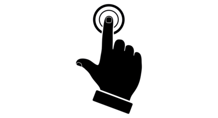 Isolated silhouette of a hand with pointing finger touching a button or screen with circles
