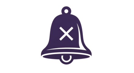 Isolated bell icon for notification alert or alarm mute, symbol for turning off sound