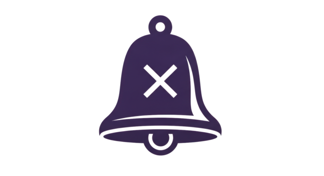Isolated bell icon for notification alert or alarm mute, symbol for turning off sound