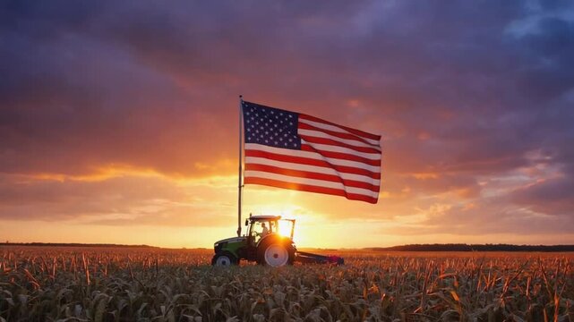 Tractor with the US flag.
