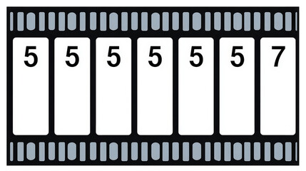 Filmstrip with Numbers Five and Seven on White Background