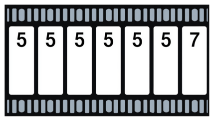 Filmstrip with Numbers Five and Seven on White Background