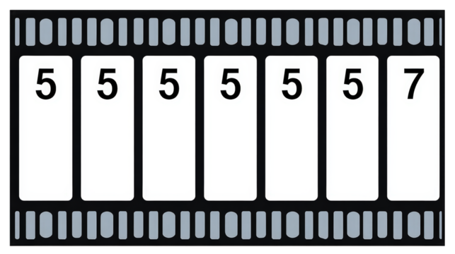 Filmstrip with Numbers Five and Seven on White Background