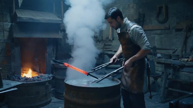 Blacksmith making a sword.