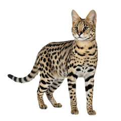 A serval cat standing isolated on transparent background