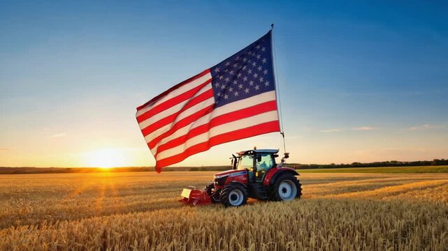 Tractor with the US flag.