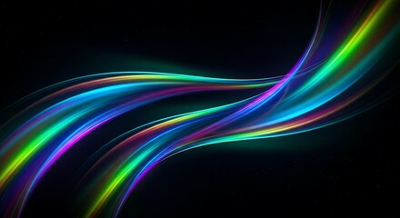 Naklejka premium Dynamic vibrant neon light trails swirl across a dark cosmic background creating an energetic futuristic abstract energy flow effect