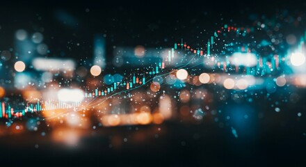 Abstract financial chart with line graph and bokeh lights representing stock market data and investment analysis for business presentations