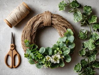 Rustic wreath with greenery