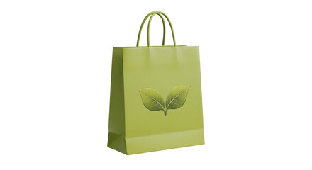 Isolated light green shopping bag with leaf emblem offering environmental friendliness