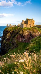 Coastal castle ruins atop a dramatic cliff