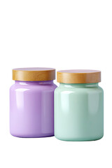 Two pastel-colored jars with wooden lids (1)