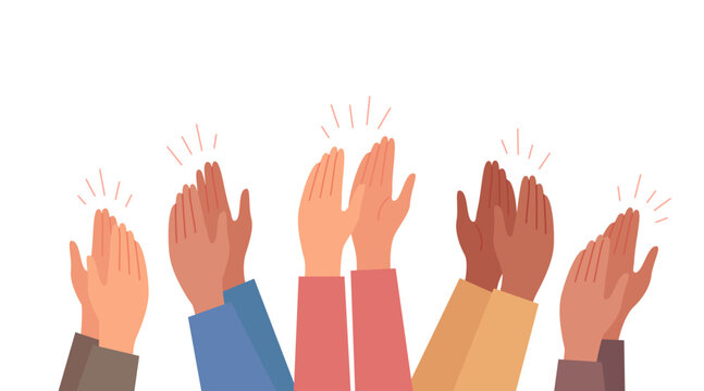Hands clap, applause and appreciate multicultural group of people. Congratulations, support, thanksgiving, feedback. Vector