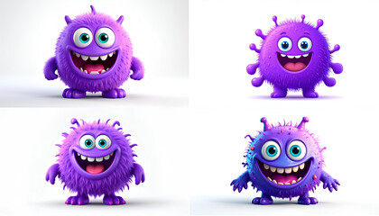 set cartoon vector illustration of funny purple monsters