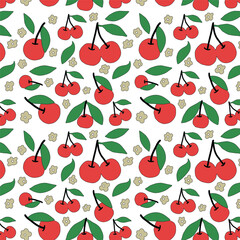 Seamless pattern of red apples and green leaves