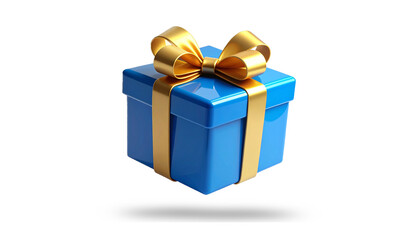 An isolated 3d icon gift box wrapped with a gold ribbon perfect for a birthday or holiday celebration