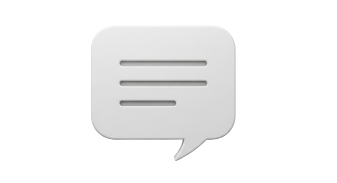 Isolated speech bubble with content icon, chat symbol, three horizontal bars inside shape