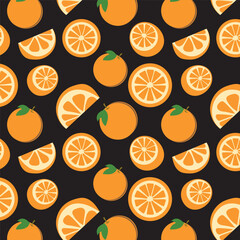 Seamless pattern of fresh oranges and slices