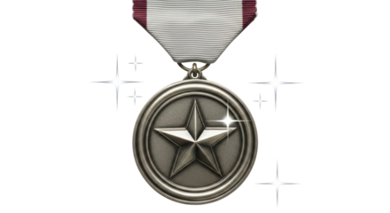 Isolated Military medal featuring star symbol with patriotic stripe for recognition award