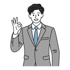 Business man in suit giving okay gesture with a smile and confident expression