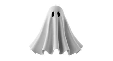 Isolated friendly Halloween ghost character with simple rounded shape and facial features