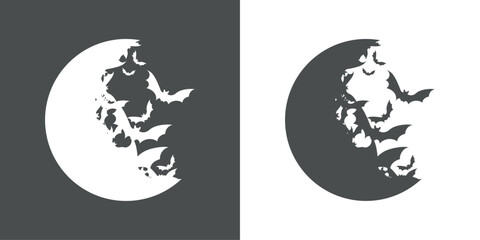 Grupo de siluetas de vampiro volando formando media luna para su uso en felicitaciones y tarjetas de Halloween