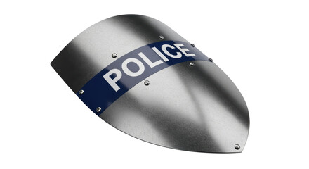 Isolated Anti Riot Shield with POLICE inscription and metal finish, for law enforcement