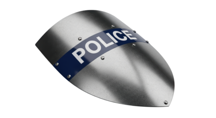 Isolated Anti Riot Shield with POLICE inscription and metal finish, for law enforcement