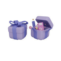 3d rendering of surprise gift box with discount coupon
