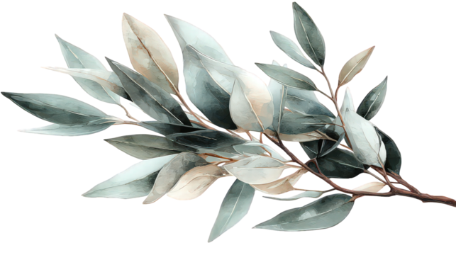 Delicate Watercolor Branch with Pastel Leaves