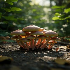 Forest Floor Fungi Cluster, Sunlight Dappled
