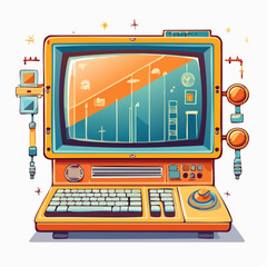 Retro Computer Illustration A Vintage Tech Design with Modern Graphic Elements