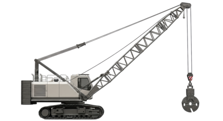 Isolated crane, crawler type construction equipment, industrial machinery, side view illustration