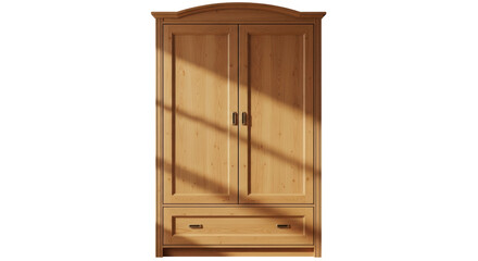 Isolated solid pine wardrobe with two doors, natural color, flat-pack furniture object