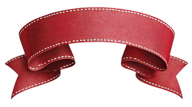 Red Fabric Ribbon Banner With Swirls On Transparent Background