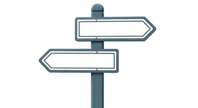 Isolated directional signpost, wayfinding display, sign board, blank signs on a pole, outdoor
