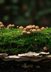 Mushrooms and Moss on Fallen Log
