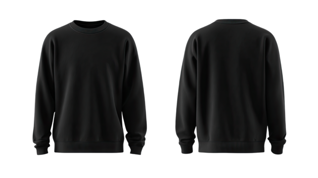 Black crewneck sweatshirt, front and back views