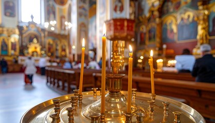 Candles burning brightly in a church interior