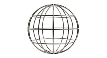 Isolated wire globe frame, metal sphere cage, architectural design element for decor
