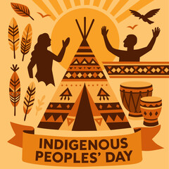 Indigenous Peoples’ Day Vector Illustration with Tribal Elements © Subiarto