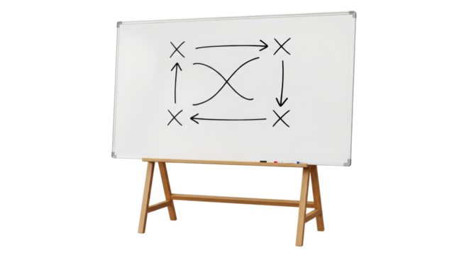 Isolated presentation board with diagram of process flowchart or cycle graph on it indoors