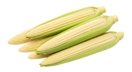Isolated Corn on the Cob Still in Husk Fresh Farm Produce Healthy Food Raw Kernels Yellow
