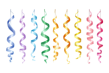 Colorful, spiraling ribbons, various hues