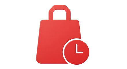 Isolated Red Shopping Bag Icon with Clock – Time Limited Offer, Discount, Last Minute Sales