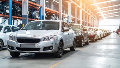 Obraz premium Cars in a large, bright warehouse